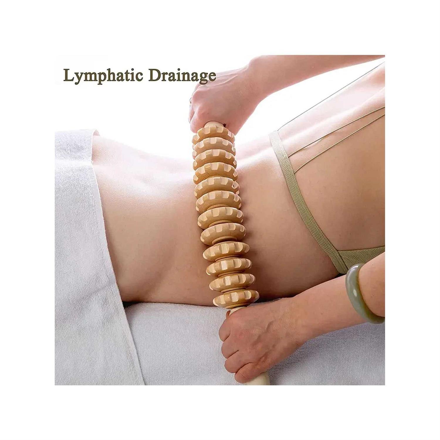 Solid Wood Roller Bend Beech Twelve Wheel Massage Stick - Push Back Belly/back/leg Manual Roller For Body Muscle Relaxation Massage - Image 3