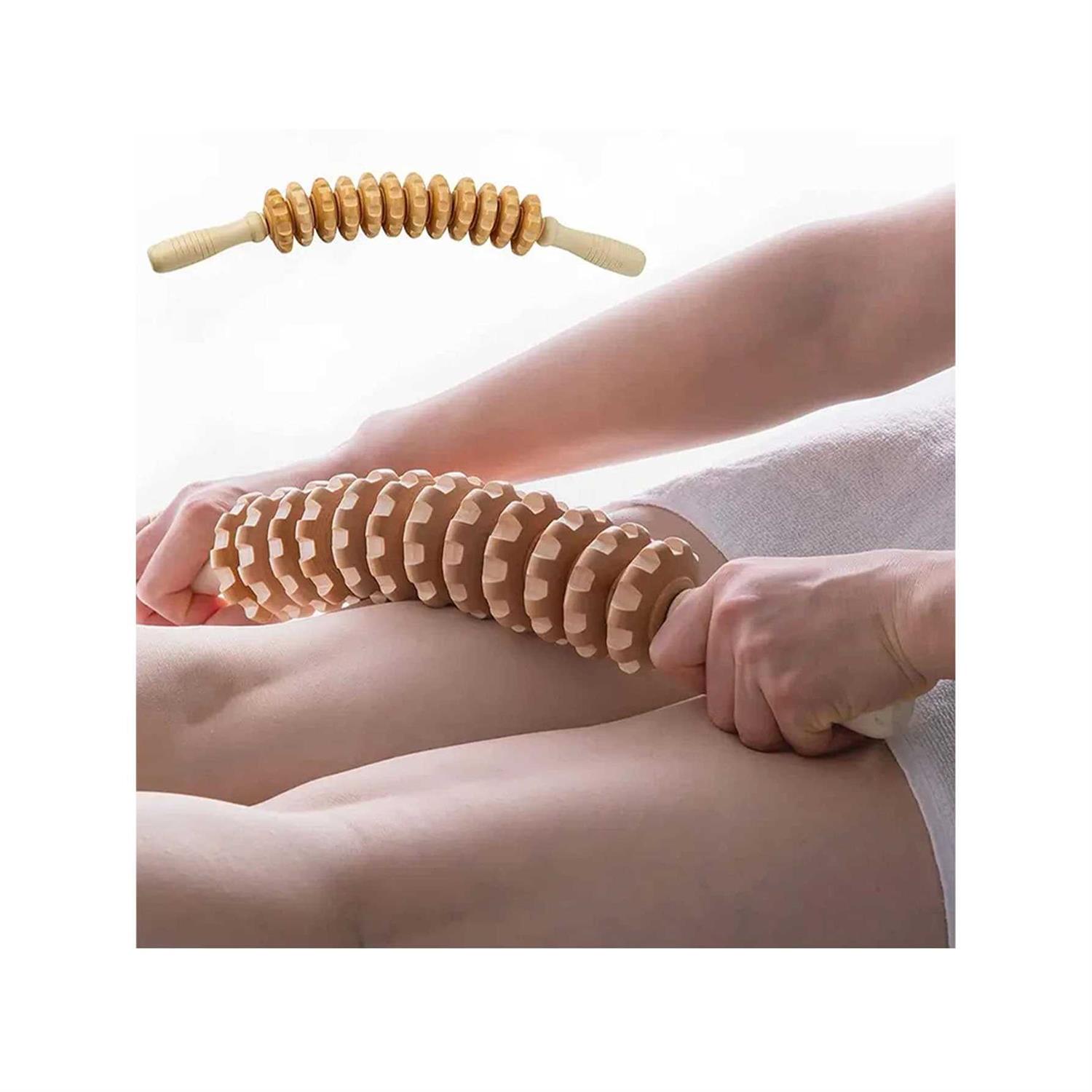 Solid Wood Roller Bend Beech Twelve Wheel Massage Stick - Push Back Belly/back/leg Manual Roller For Body Muscle Relaxation Massage - Image 4