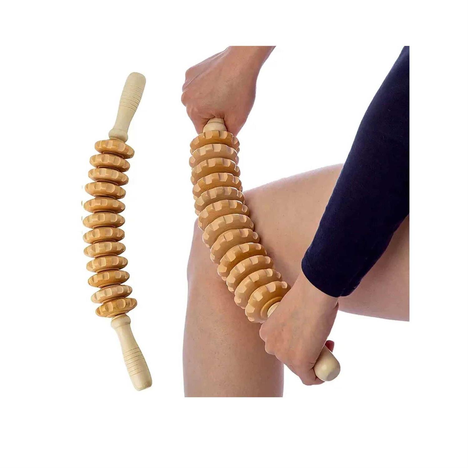 Solid Wood Roller Bend Beech Twelve Wheel Massage Stick - Push Back Belly/back/leg Manual Roller For Body Muscle Relaxation Massage - Image 5