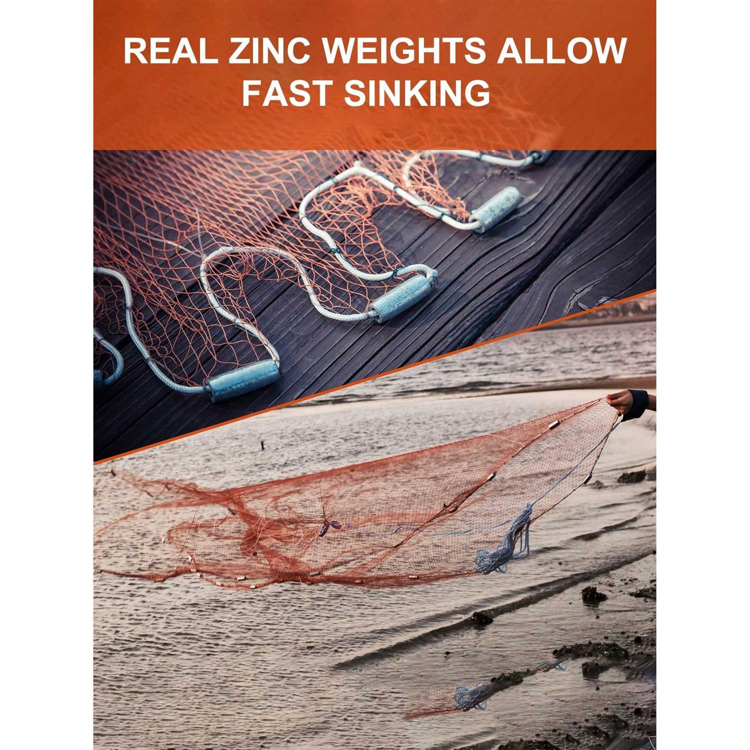 1pc Casting Net Throwing Fishing Cast Net with Heavy Duty Zinc Sinker Weights for Bait Trap Fish Tire Line Mesh Throw Casting Net 4-6ft Radius/7.8-11.6ft Diameter - Image 6