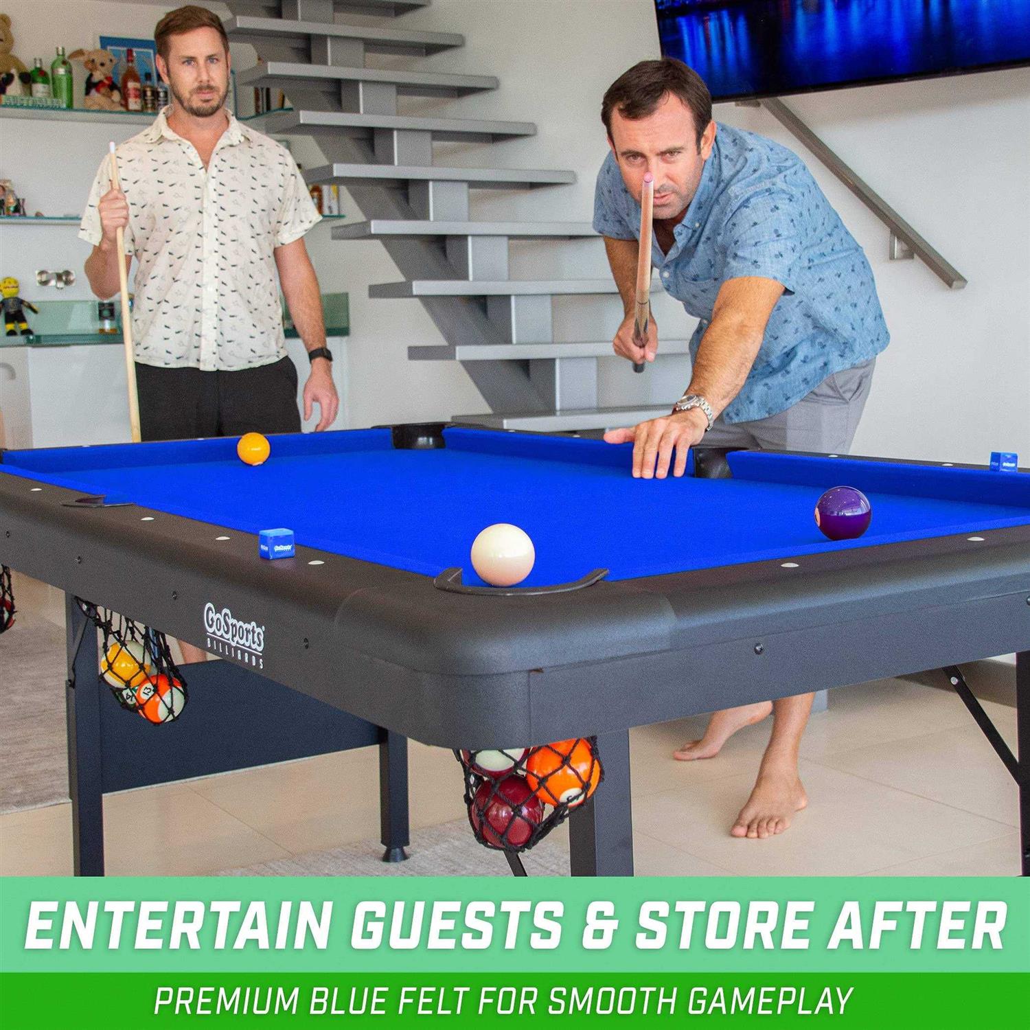 GoSports Billiards Table Portable Pool Table Includes Full Set of Balls 2 Cue Sticks Chalk and Felt Brush - Image 3