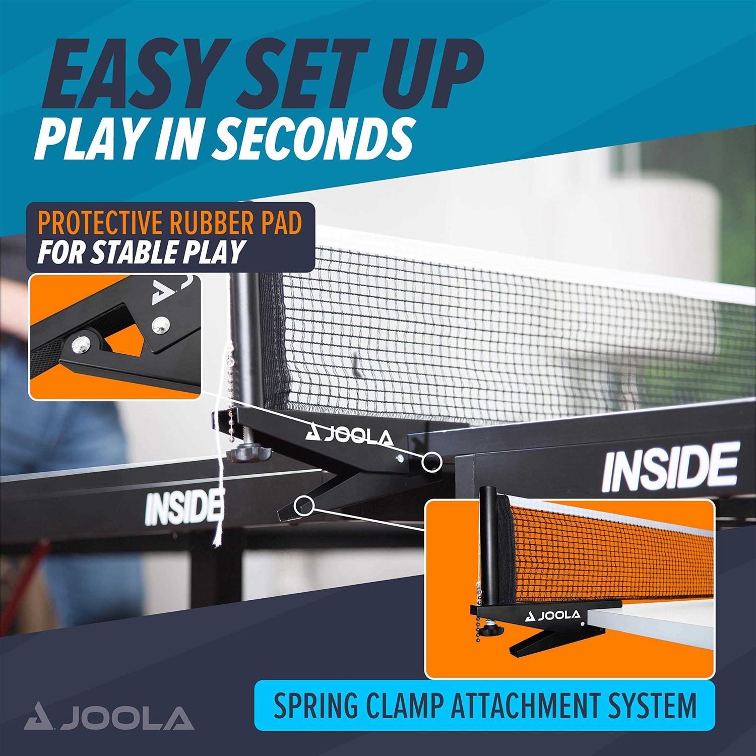 JOOLA Premium Inside Table Tennis Net and Post Set Portable and Easy Setup 72 Regulation Size Ping Pong Spring Clamp Net - Image 4