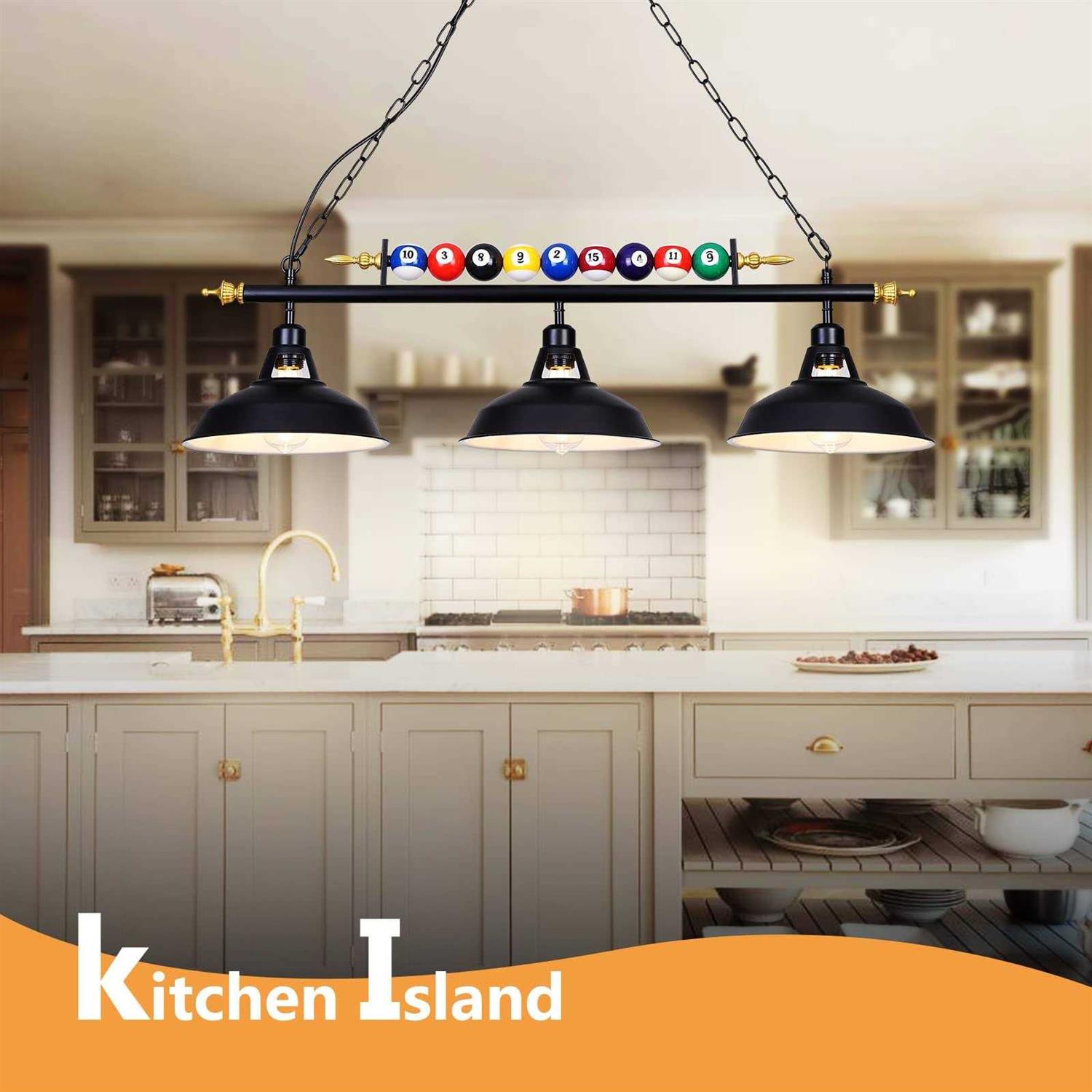 Mcacggo 3-Light Billiard Pool Table Lights, for 7'-8' Table with Black Matte Metal Shades and Billiard Ball Decor - Image 3