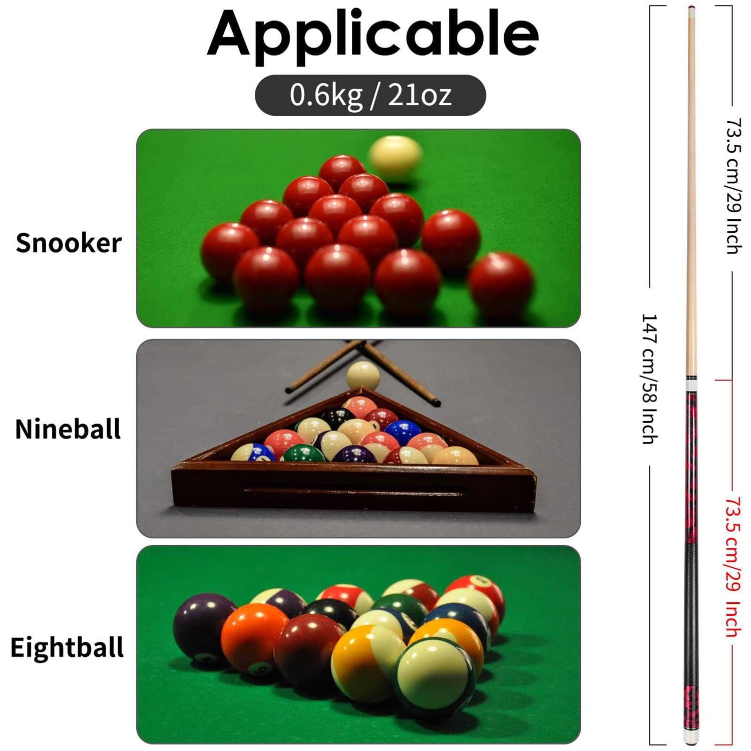 LOTKEY Pool Stick Pool Cue 58'' 21 oz Cue Sticks with Extra 2 Pool Chalks Solid Wood Pool Sticks Durable for Professional Billiard Players - Image 3