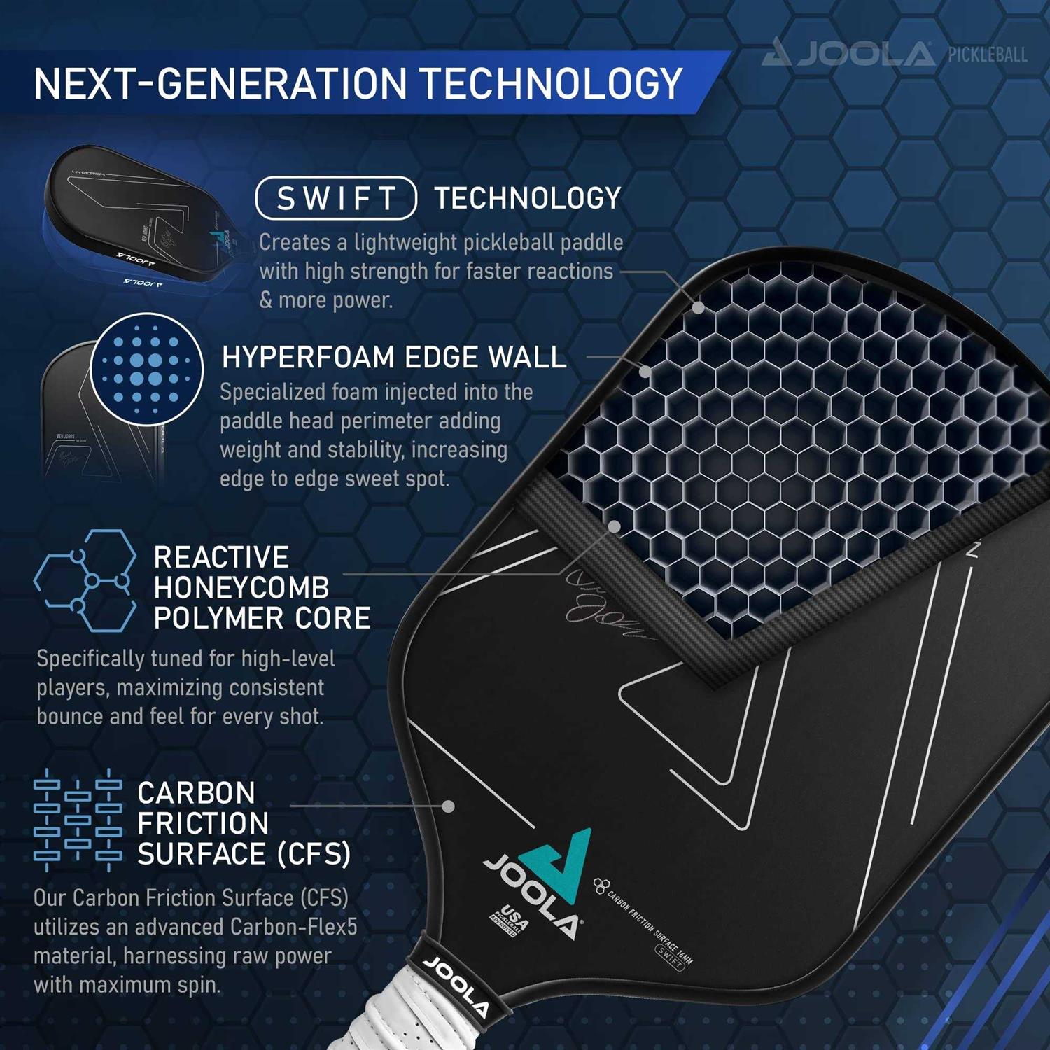JOOLA Ben Johns Hyperion CFS Swift Pickleball Paddle - Image 4