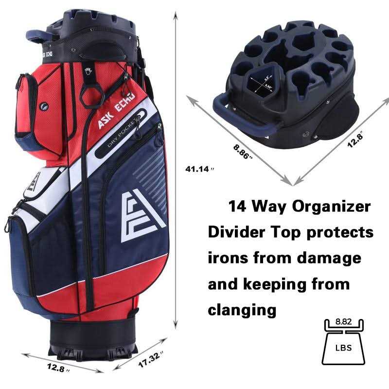 ASK ECHO T-Lock Golf Cart Bag with 14 Way Organizer Divider Top, Premium Cart Bag with Handles and Rain Cover for Men - Image 4