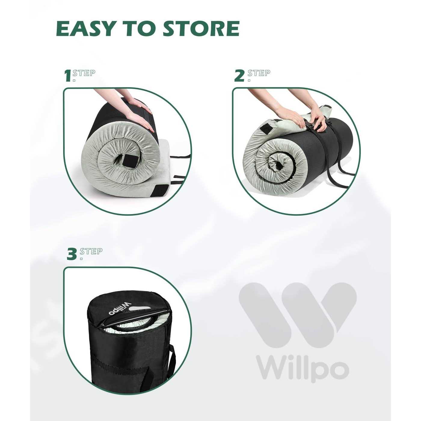 Willpo Certipur-us Memory Foam Camping Mattress Portable Sleeping Pad Floor Guest Bed Lightweight Outdoor - Image 5