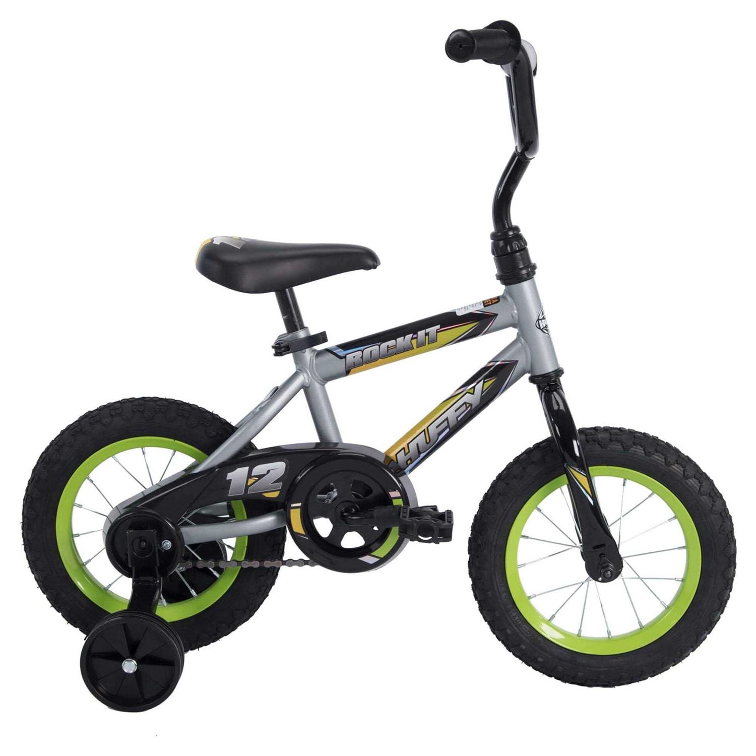 Huffy 12 in. Rock It Boy Kids Bike, Silver Matte and Lime