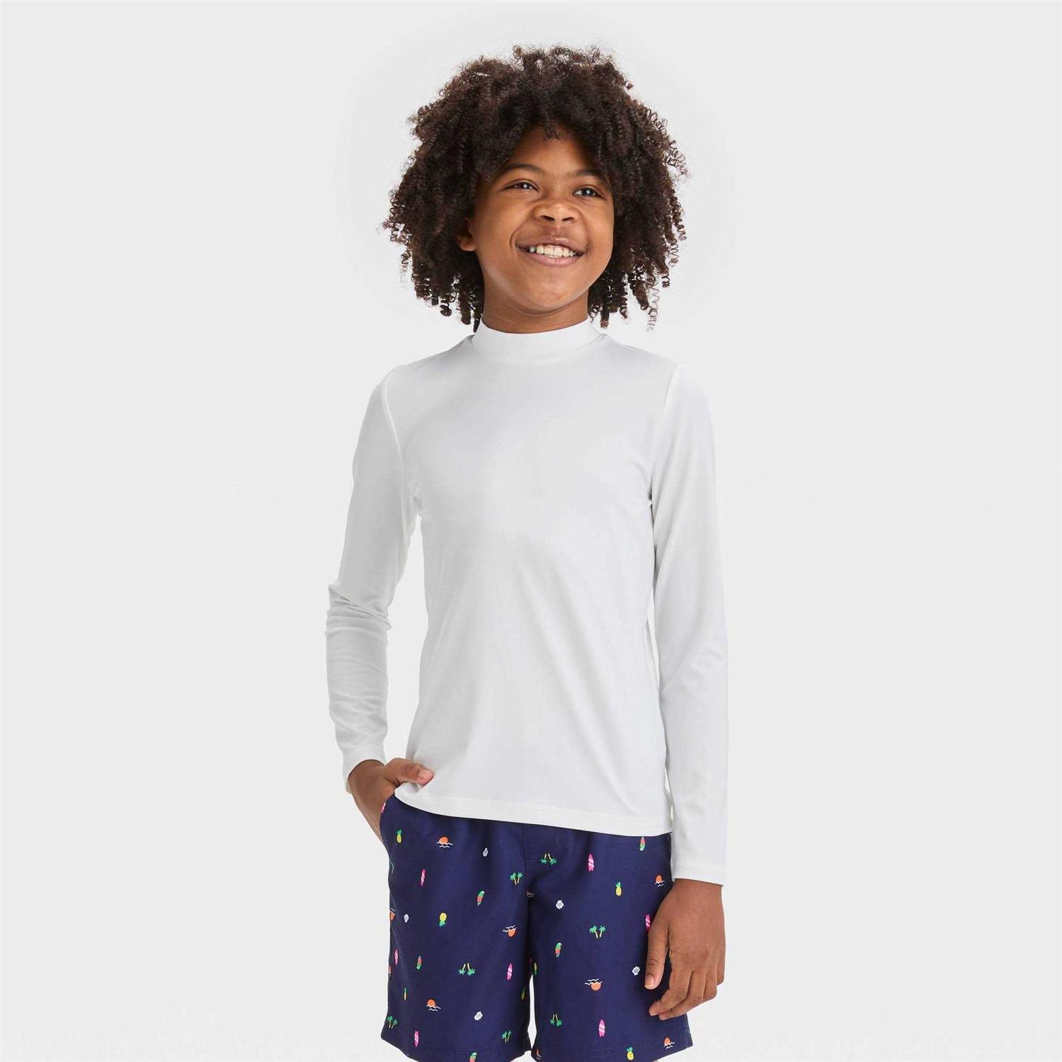 Boys' Cat & Jack Long Sleeve Solid Rash Guard Top