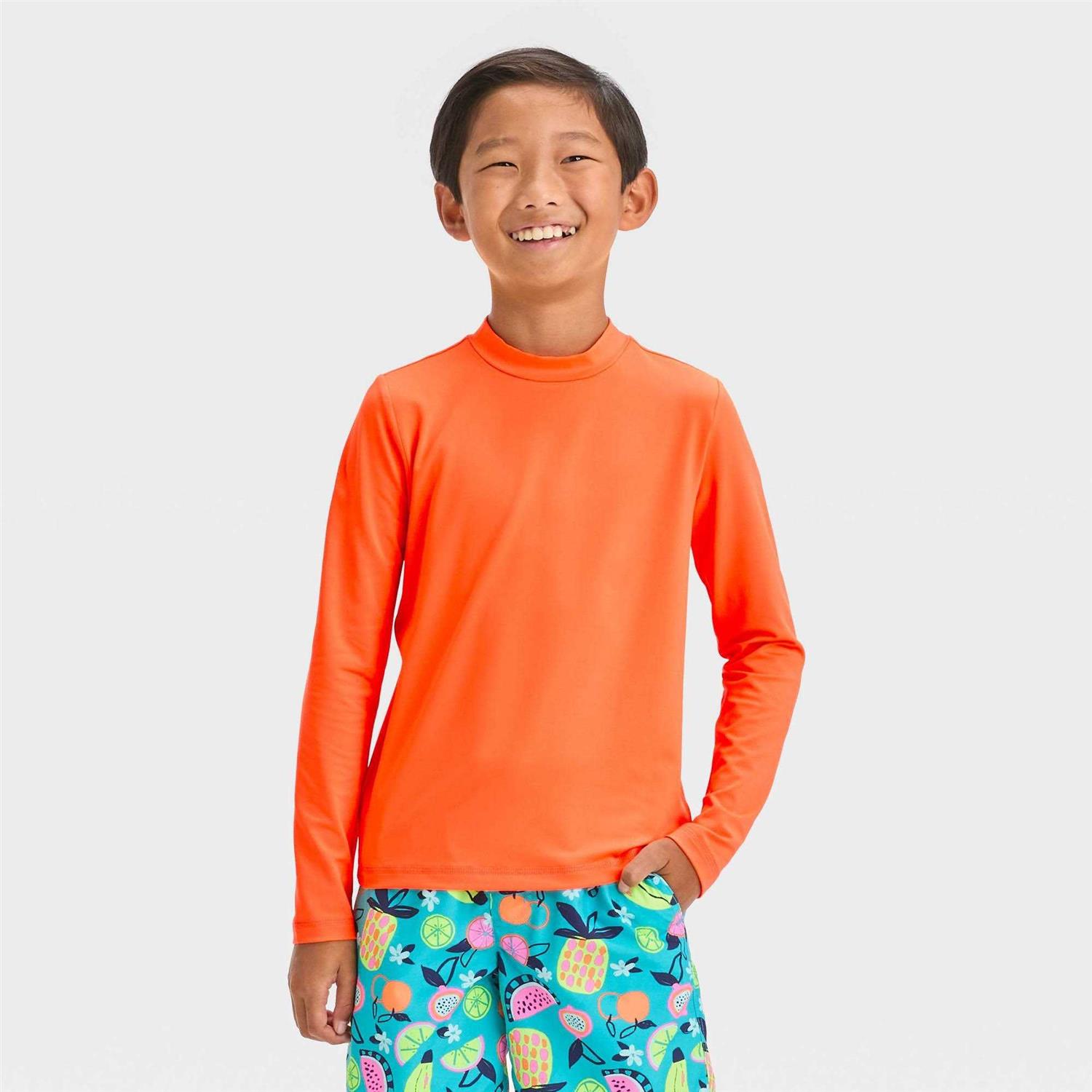Boys' Cat & Jack Long Sleeve Solid Rash Guard Top