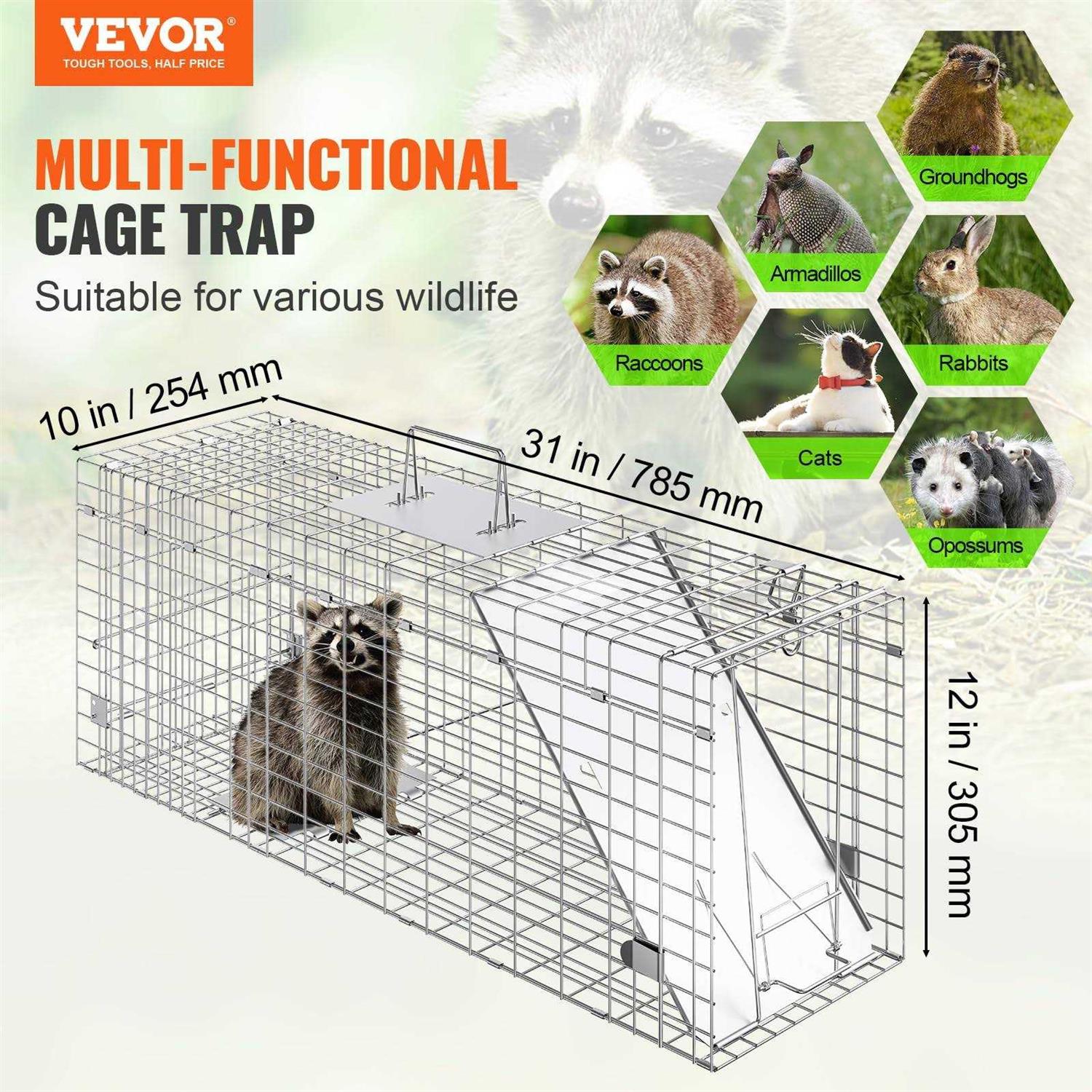 VEVOR Live Animal Cage Trap Humane Cat Trap Galvanized Iron - Image 3