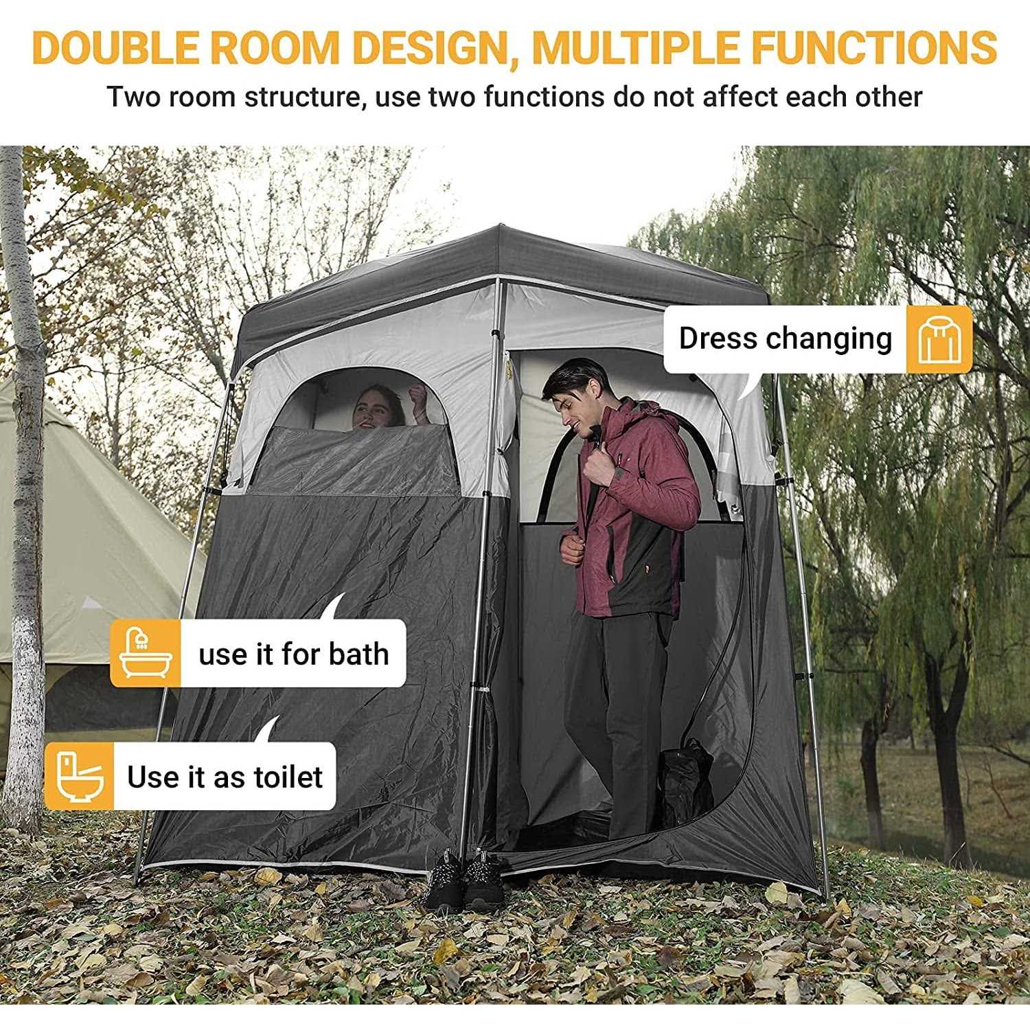 KingCamp Camping Shower Tent, Portable Privacy 2 Room - Image 2