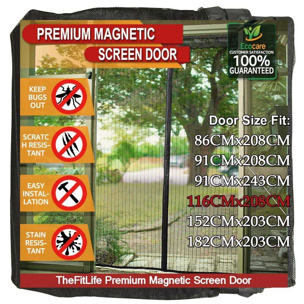 TheFitLife Magnetic Screen Door Heavy Duty Mesh Curtain with Full Frame Hook and Loop Powerful Magnets That Snap Shut Automatically