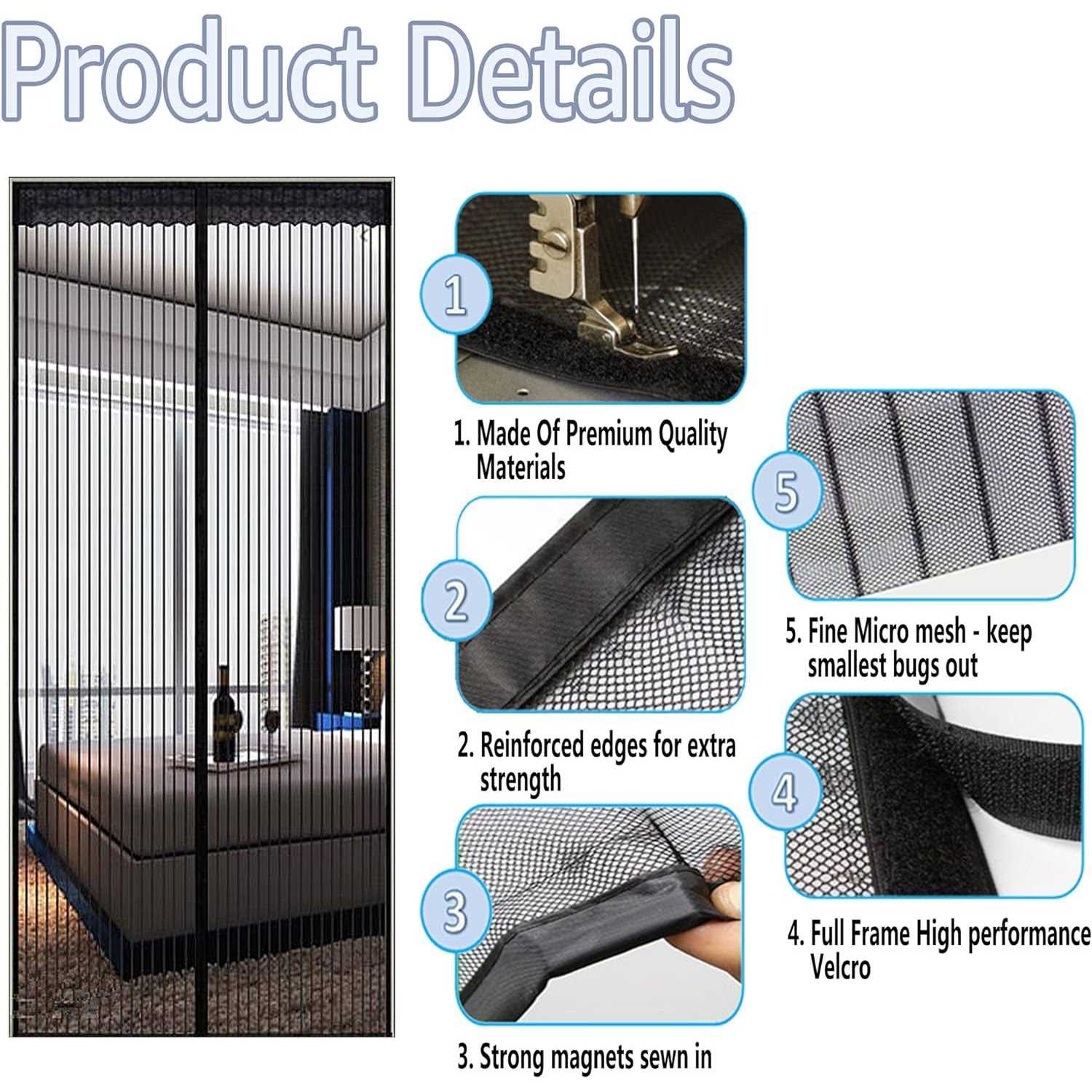 TheFitLife Magnetic Screen Door Heavy Duty Mesh Curtain with Full Frame Hook and Loop Powerful Magnets That Snap Shut Automatically - Image 4