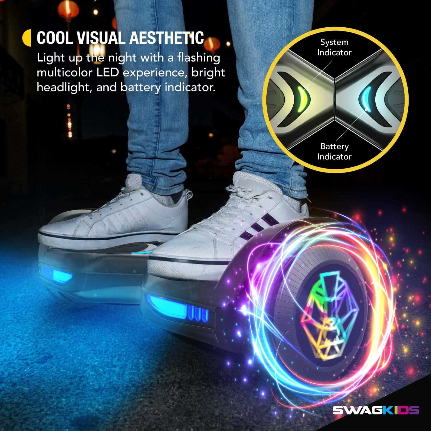 Swagtron Black SwagBOARD EVO Freestyle Hoverboard Bluetooth Speaker Light-Up Wheels - Image 3