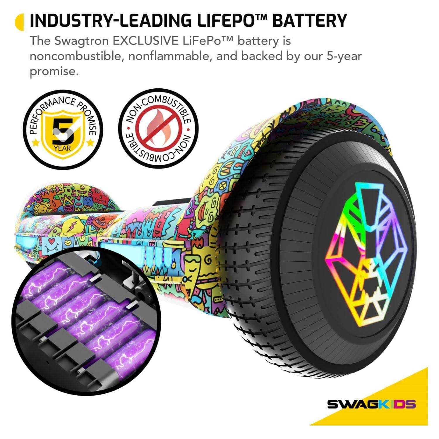 Swagtron Black SwagBOARD EVO Freestyle Hoverboard Bluetooth Speaker Light-Up Wheels - Image 5