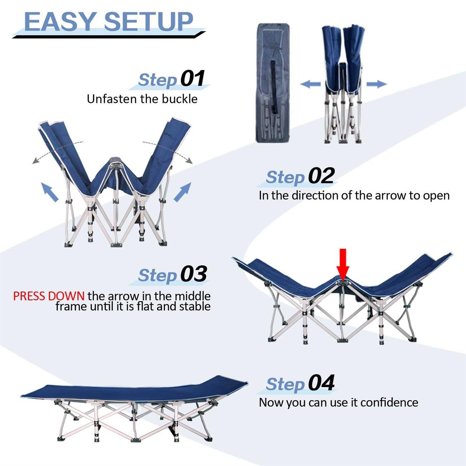 GETOVIN Cot Camping Cot with Comfortable Thick Pad Cots for Sleeping Heavy Duty Camping Bed Folding Cot Double Layer Oxford - Image 3