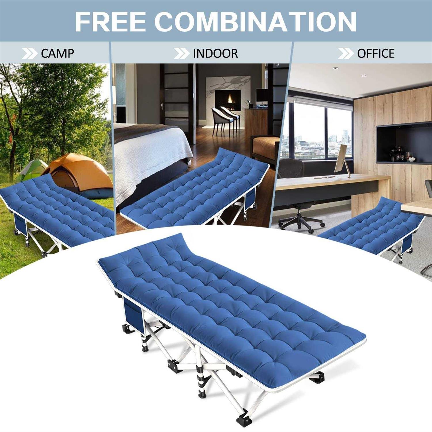 GETOVIN Cot Camping Cot with Comfortable Thick Pad Cots for Sleeping Heavy Duty Camping Bed Folding Cot Double Layer Oxford - Image 5