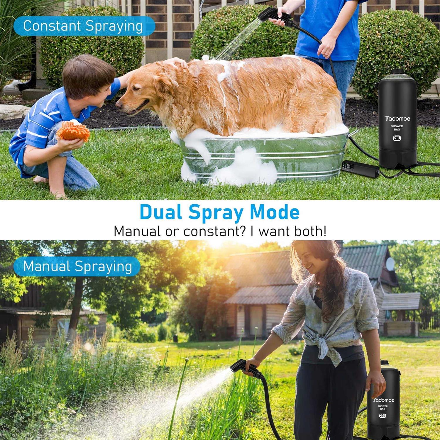 Portable Shower by Tadomoe 5 Gallons/20L Camping Shower Bag with Portable Shower Pump,Solar Shower with Hot Water,Leak Proof Handy Nozzle Temperature - Image 3