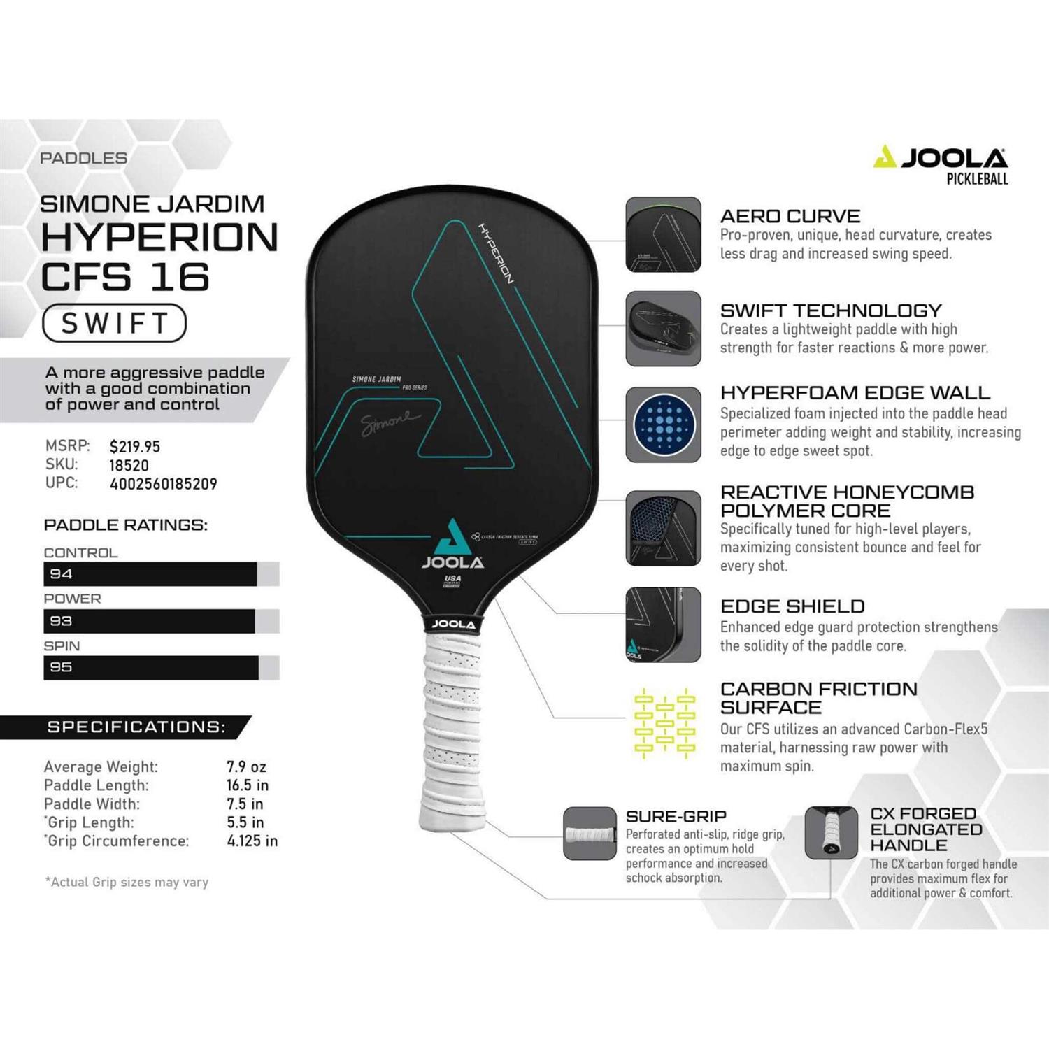 JOOLA Pickleball Paddle Simone Jardim Hyperion CFS - Image 3