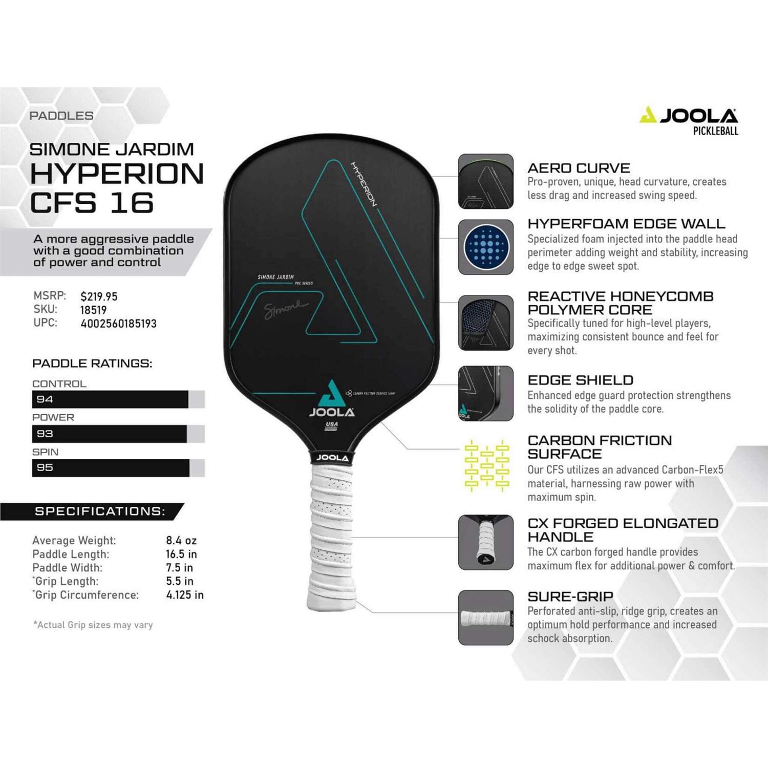 JOOLA Pickleball Paddle Simone Jardim Hyperion CFS - Image 2
