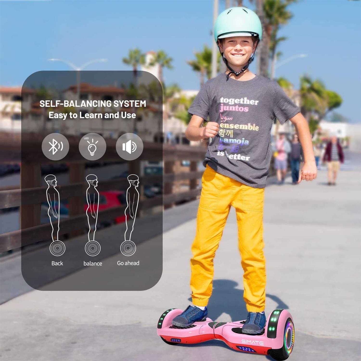 SIMATE 6.5 Hoverboard with Bluetooth & LED Lights Self Balancing Hover Boards for Kids & Adults & Girls & Boys - Image 4