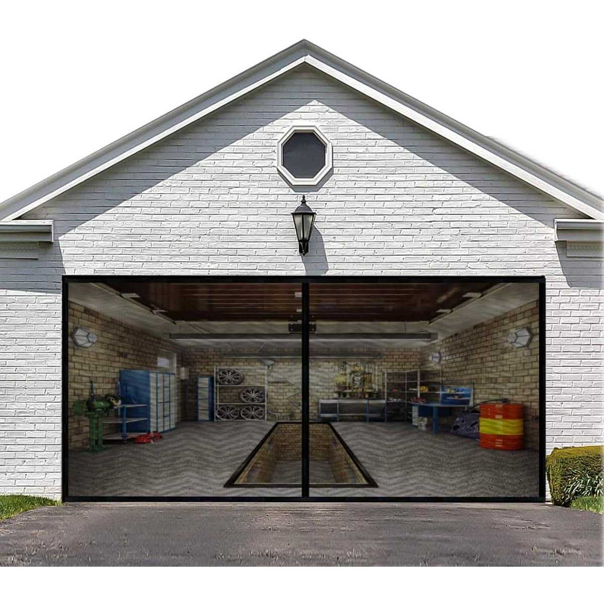 LIAMST Garage Door Screen Car Garage Doors Reinforced Fiberglass Door Screen,Stronger High Energy Magnets Hands Free Magnetic Screen