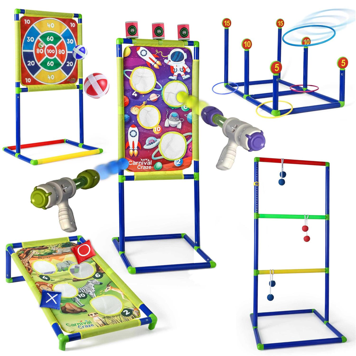 Carnival Yard Games for Kids Ring Toss Beanbag Cornhole Ball Shooting Target Game