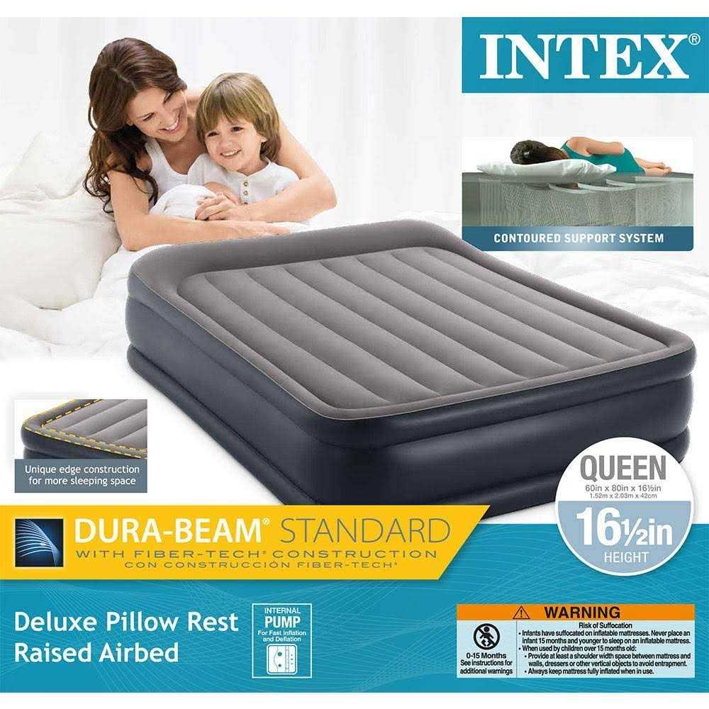 Intex Deluxe Pillow Rest Raised Air Mattress Built In Pump - Image 5