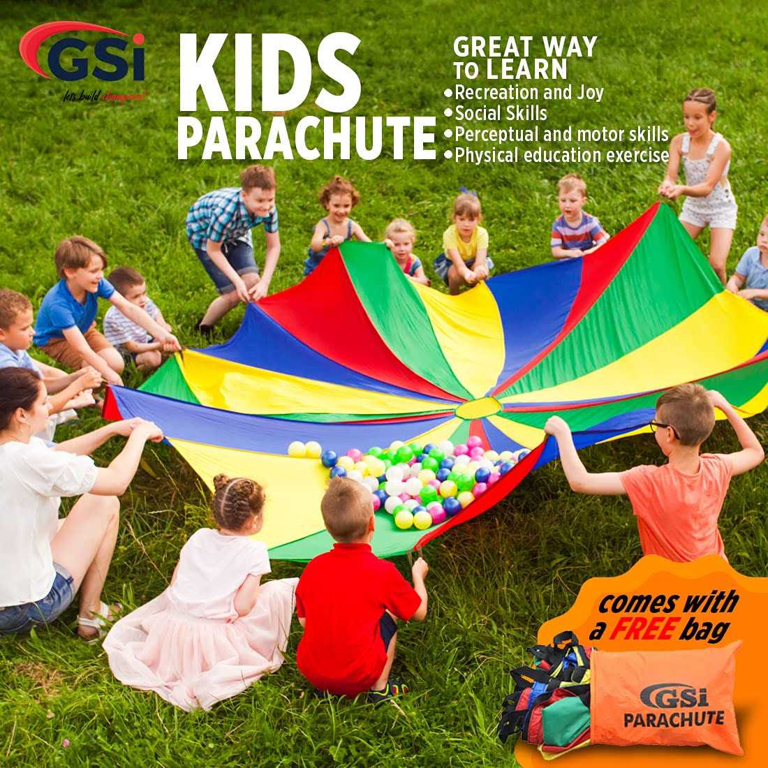 Gsi Kids Play Parachute Rainbow Parachute Toy Tent Game for Children Cooperative Play and Outdoor Playground - Image 4