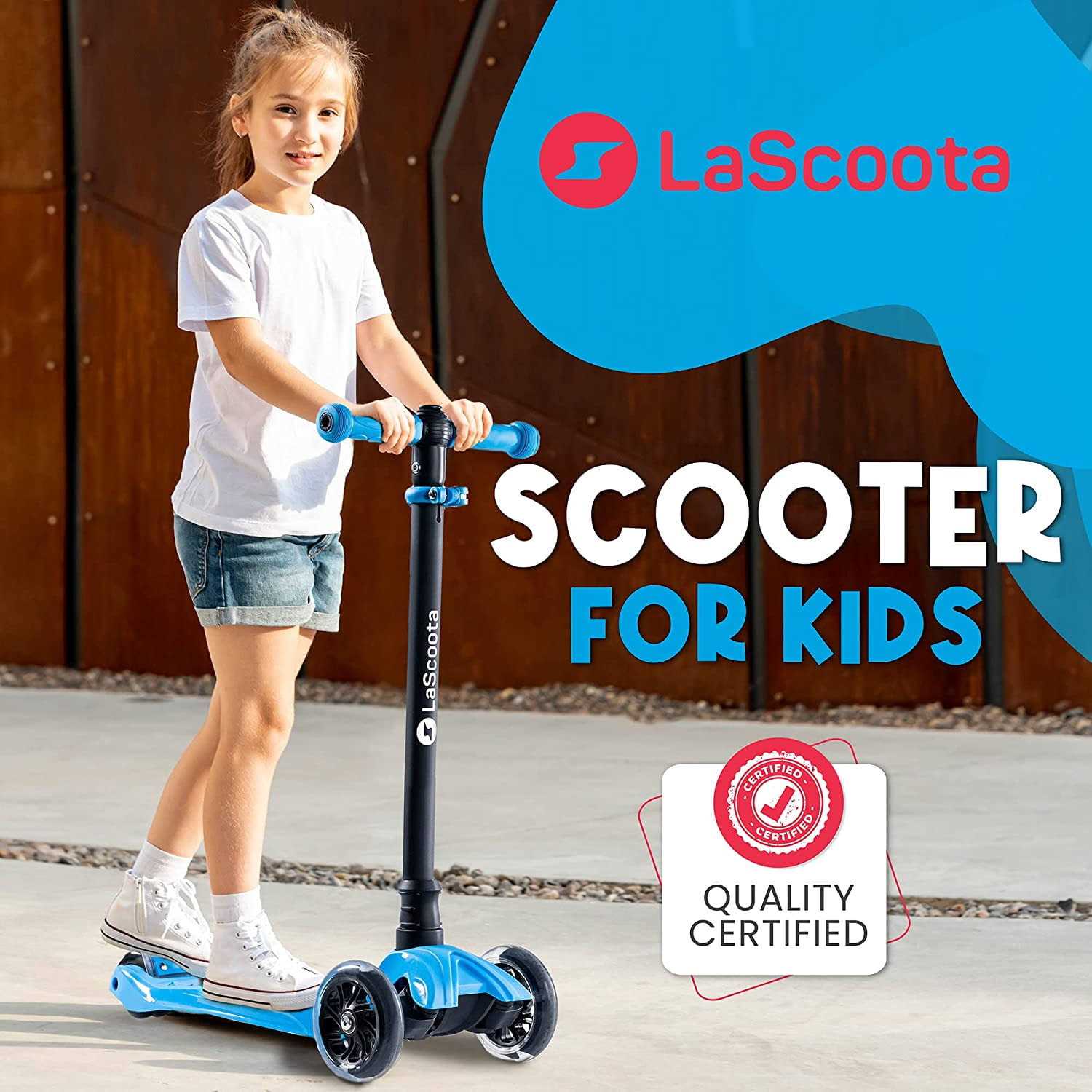 LaScoota Kids Kick Scooter with Light Up Wheels - Image 3