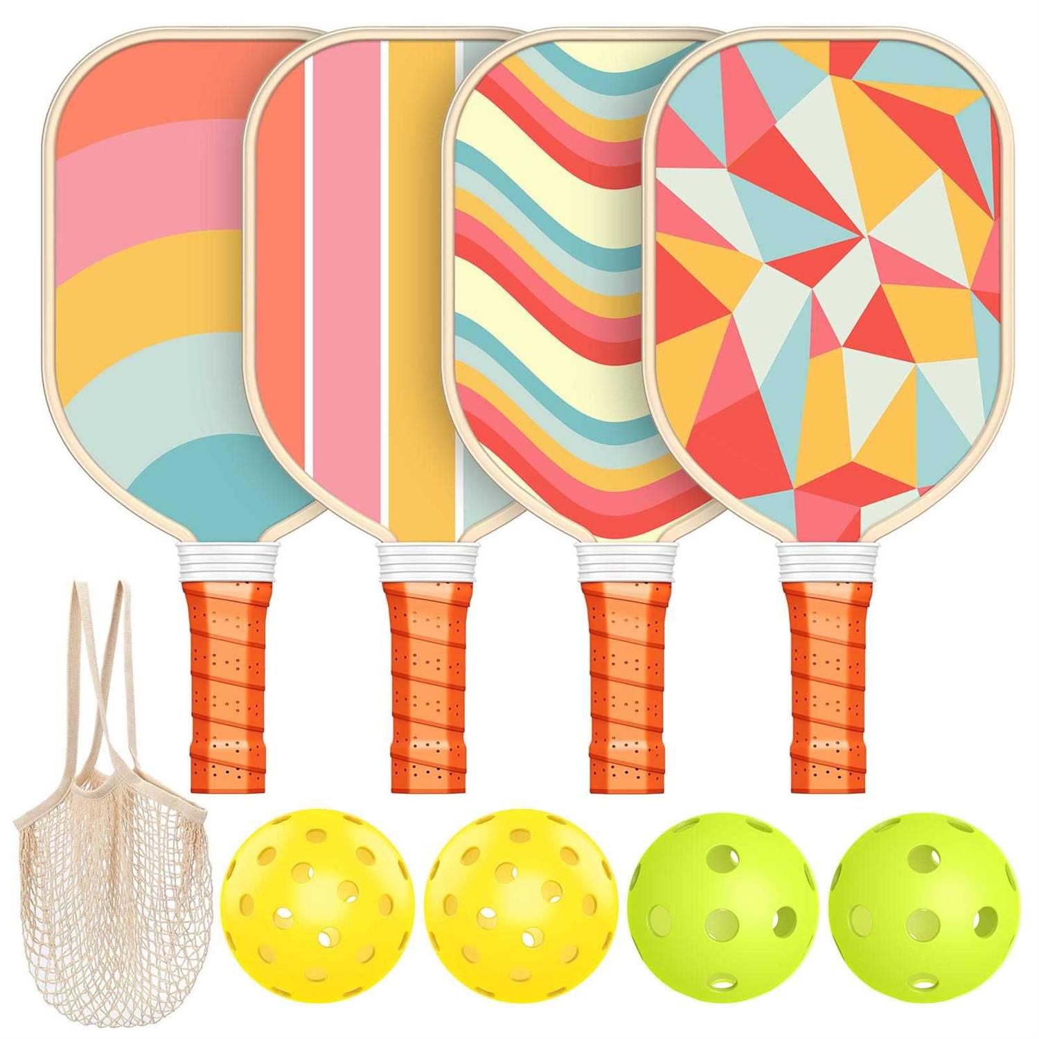 Sprypals Pickleball Paddles, USAPA Approved Pickleball Set of 4 with 4 Pickleball Balls and 1 Carry Bag Premium Wood Pickleball Rackets