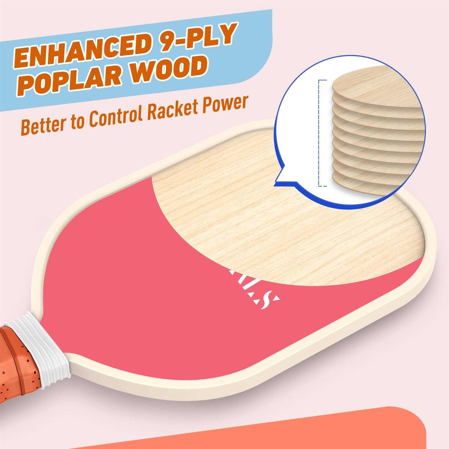 Sprypals Pickleball Paddles, USAPA Approved Pickleball Set of 4 with 4 Pickleball Balls and 1 Carry Bag Premium Wood Pickleball Rackets - Image 2