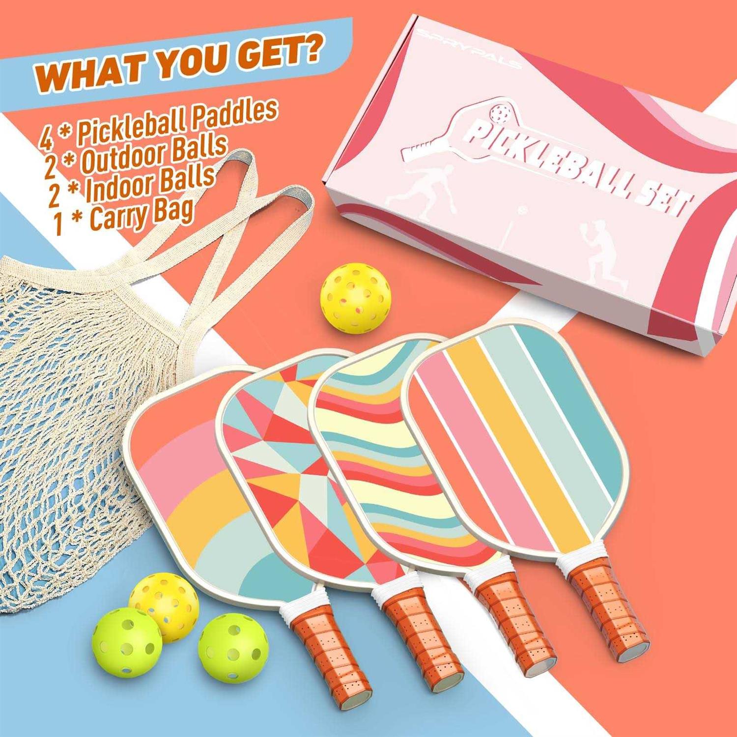 Sprypals Pickleball Paddles, USAPA Approved Pickleball Set of 4 with 4 Pickleball Balls and 1 Carry Bag Premium Wood Pickleball Rackets - Image 4