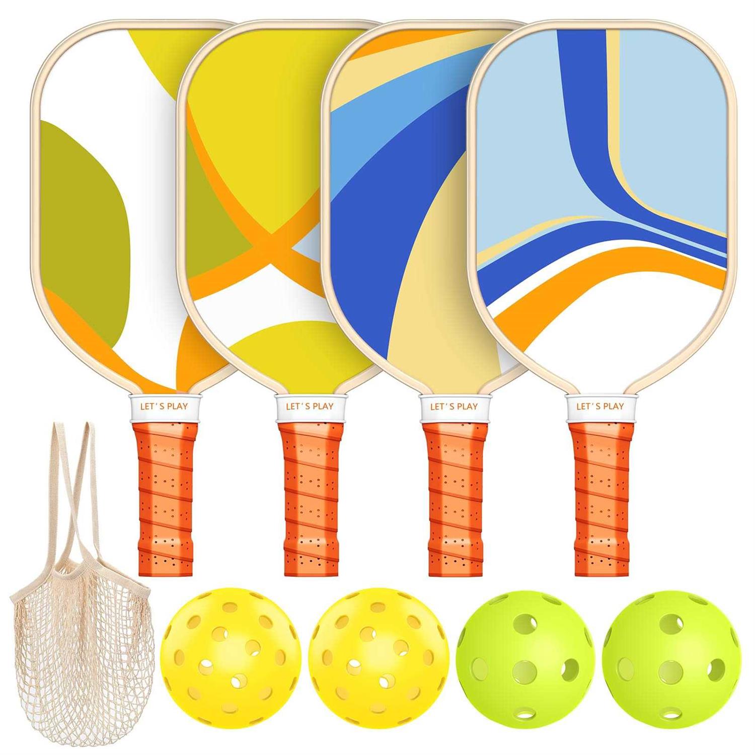 Sprypals Pickleball Paddles, USAPA Approved Pickleball Set of 4 with 4 Pickleball Balls and 1 Carry Bag Premium Wood Pickleball Rackets