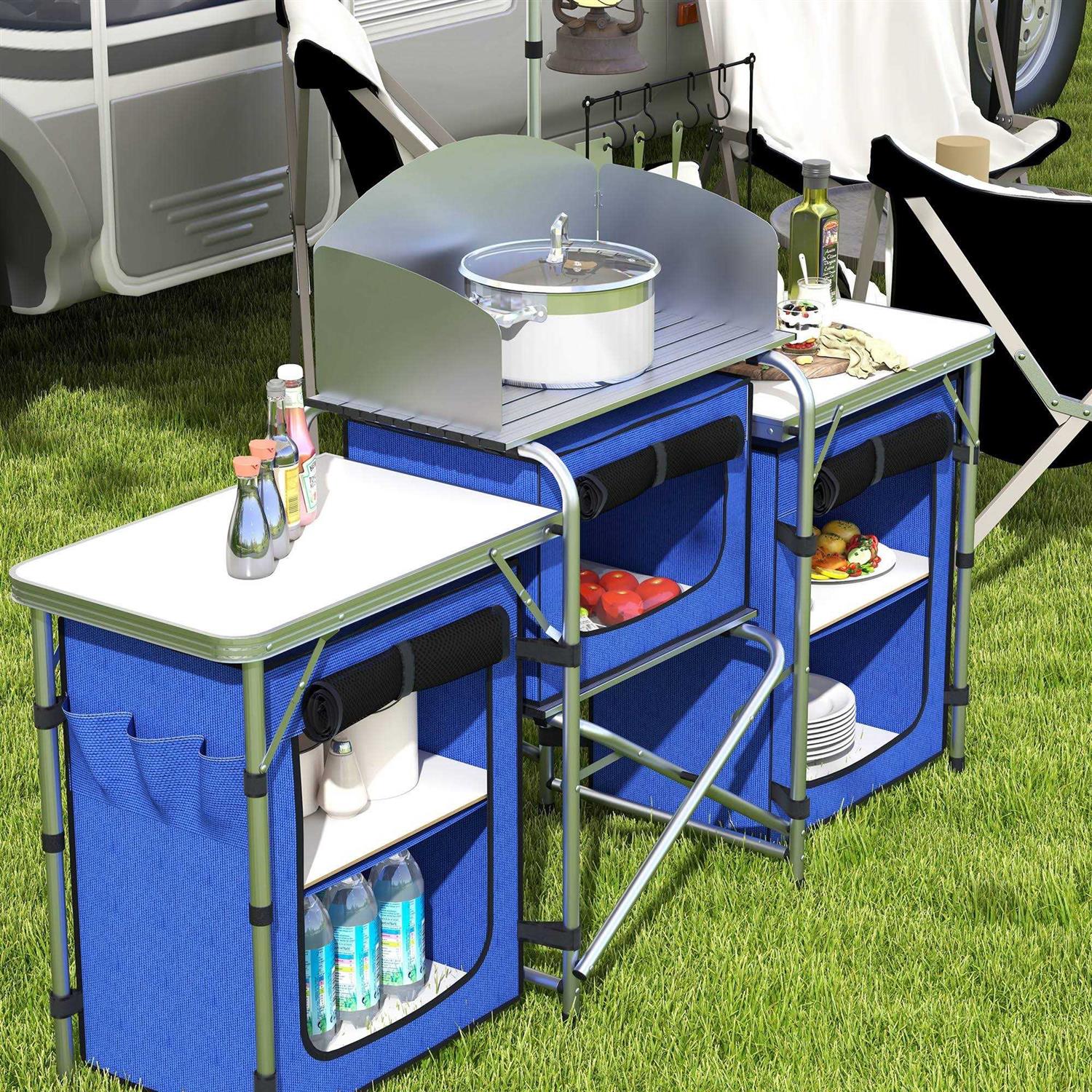 Outsunny Camping Kitchen Table Portable Folding Camp Kitchen - Image 2
