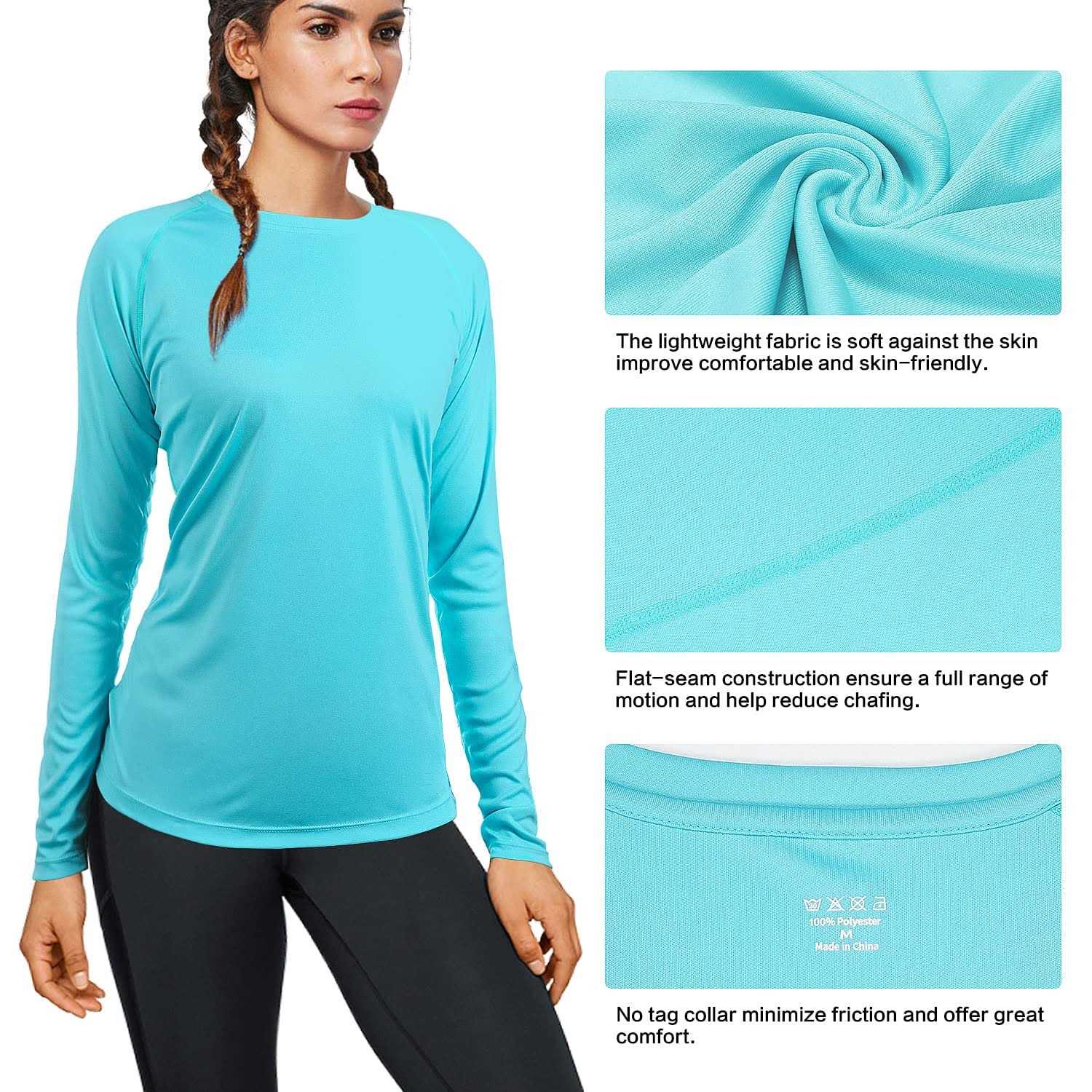 Women's Isnowood UPF 50+ Long Sleeve Workout Running Shirts Quick Dry Outdoor UV Sun Protection T-Shirt Rash Guard Swimming Fishing - Image 4