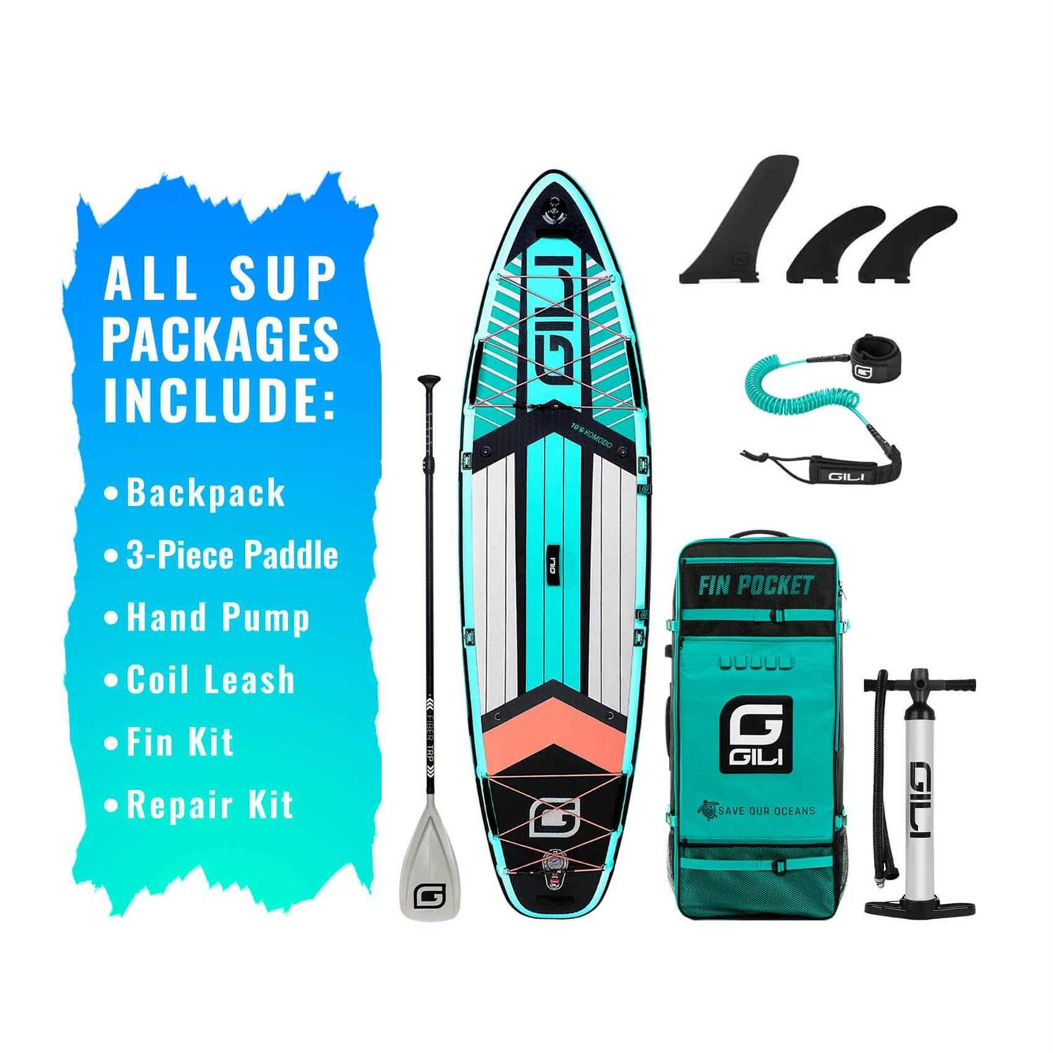 GILI Komodo Inflatable Stand Up Paddle Board 10'6 Long x 33 Wide x 6 Thick - Image 4