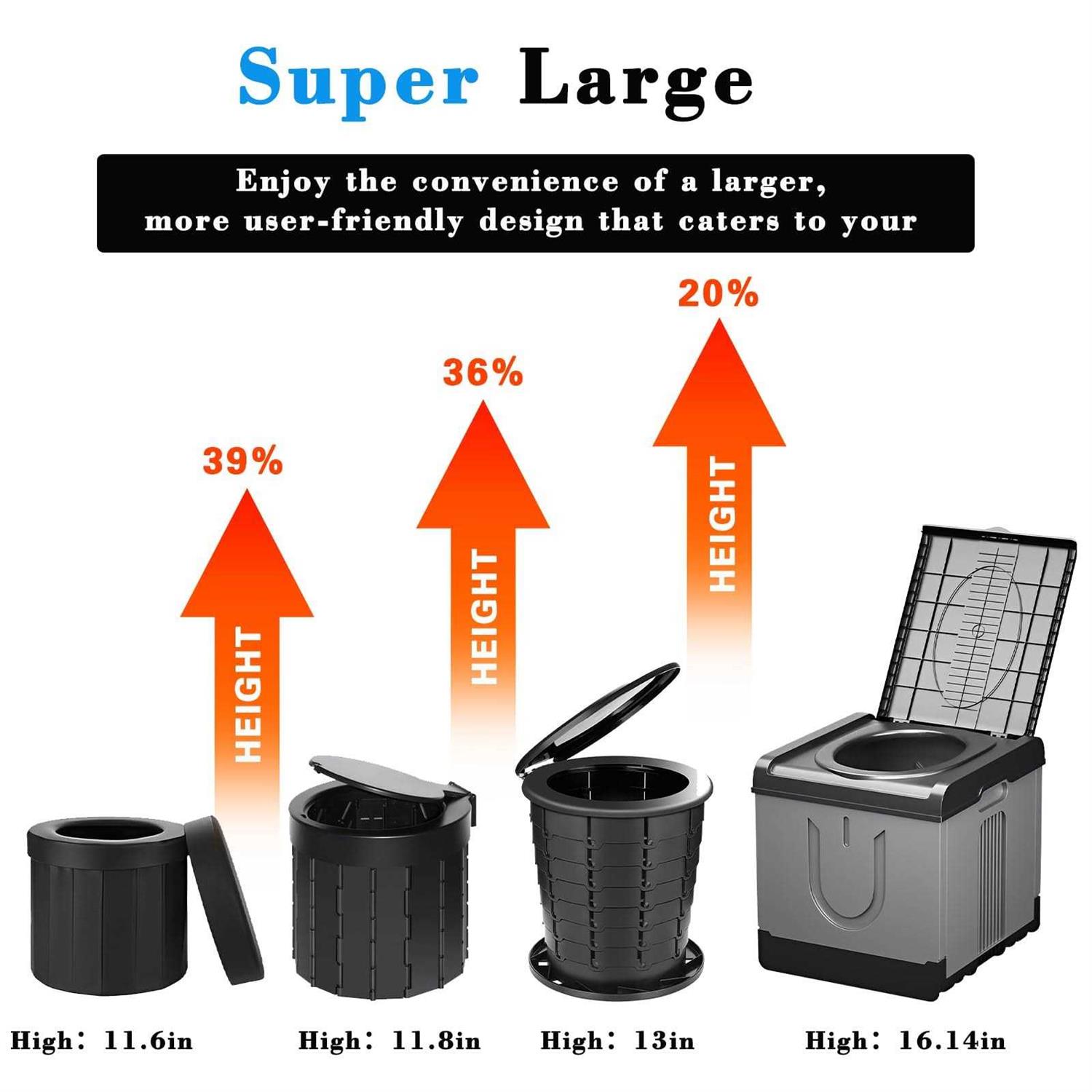Portable Toilet for Adults Camping 17.3x16x15.74 In-Large Portable Foldable Toilet with 20pc-35.4x31.5in Garbage Bag - Image 2