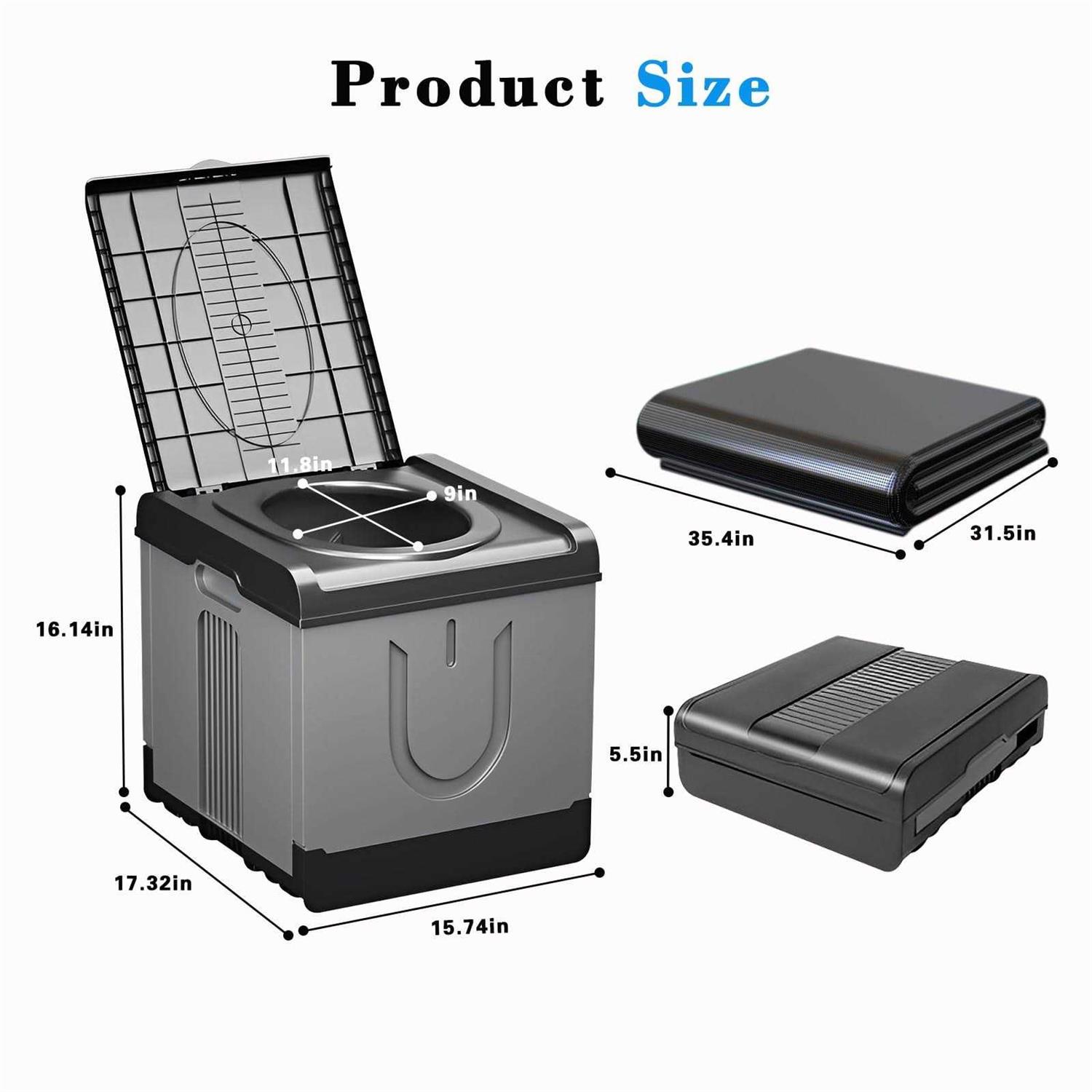 Portable Toilet for Adults Camping 17.3x16x15.74 In-Large Portable Foldable Toilet with 20pc-35.4x31.5in Garbage Bag - Image 3