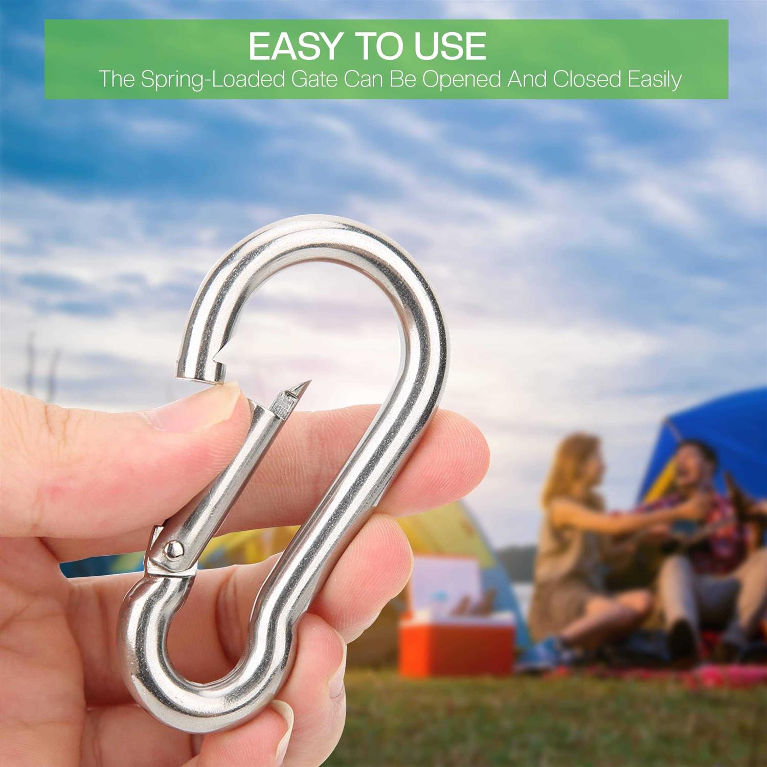 Marine Grade 316 Marked Stainless Steel Carabiner Clips, Heavy Duty Spring Snap Hooks for Gym, and Outdoor Activities - Image 4