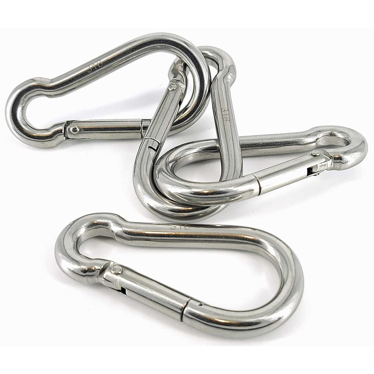Marine Grade 316 Marked Stainless Steel Carabiner Clips, Heavy Duty Spring Snap Hooks for Gym, and Outdoor Activities