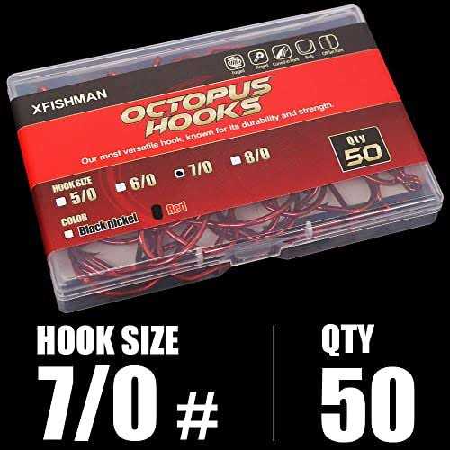 XFISHMAN Octopus-Hook-Fishing-Beak-Circle-Hooks-Freshwater-Red-Black-100-50 Pack - Image 3