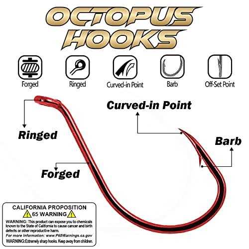 XFISHMAN Octopus-Hook-Fishing-Beak-Circle-Hooks-Freshwater-Red-Black-100-50 Pack - Image 4