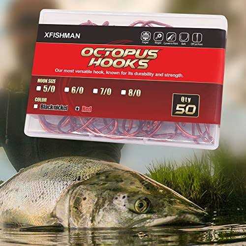 XFISHMAN Octopus-Hook-Fishing-Beak-Circle-Hooks-Freshwater-Red-Black-100-50 Pack - Image 5