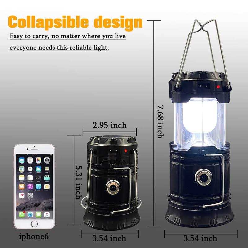 Collapsible Portable LED Camping Lantern XTAUTO Lightweight Waterproof Solar USB Rechargeable LED Flashlight Survival Kits for Indoor Outdoor Home - Image 2