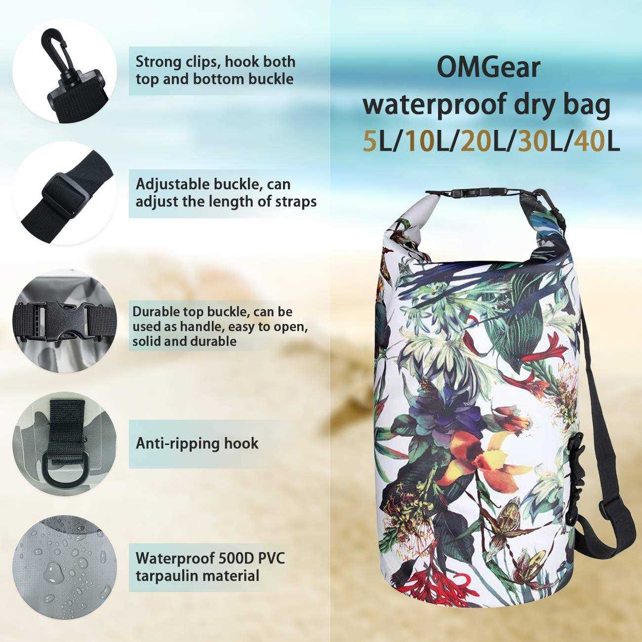 OMGear Waterproof Dry Bag Backpack Waterproof Phone Pouch 40L/30L/20L/10L/5L Floating Dry Sack For Kayaking Boating Sailing Canoeing Rafting Hiking - Image 2