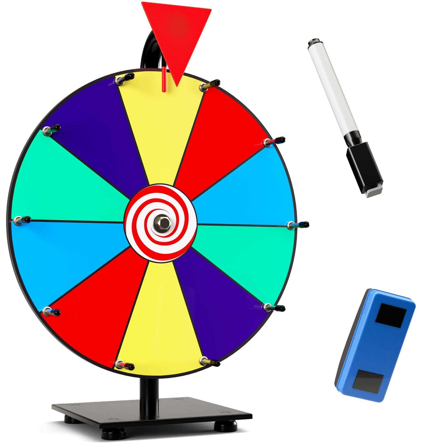 T-SIGN 12 Inch Heavy Duty Spinning Prize Wheel 10 Slots Color Tabletop Roulette Spinner of Fortune Spin The with Dry Erase Marker and Eraser Win Game