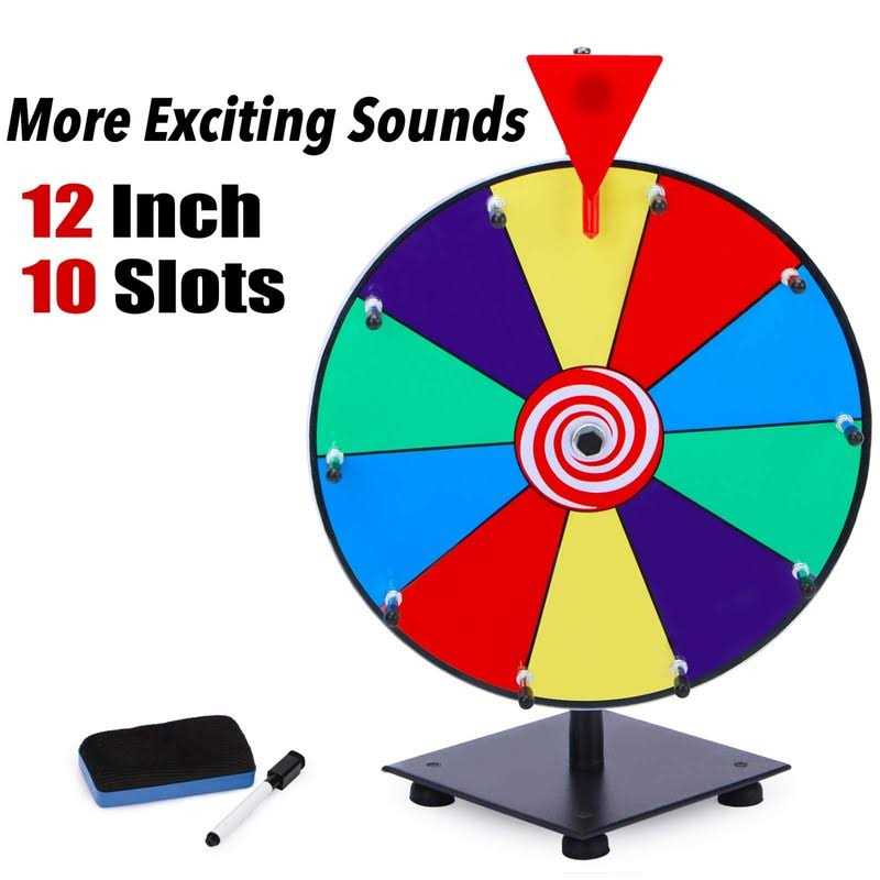 T-SIGN 12 Inch Heavy Duty Spinning Prize Wheel 10 Slots Color Tabletop Roulette Spinner of Fortune Spin The with Dry Erase Marker and Eraser Win Game - Image 3