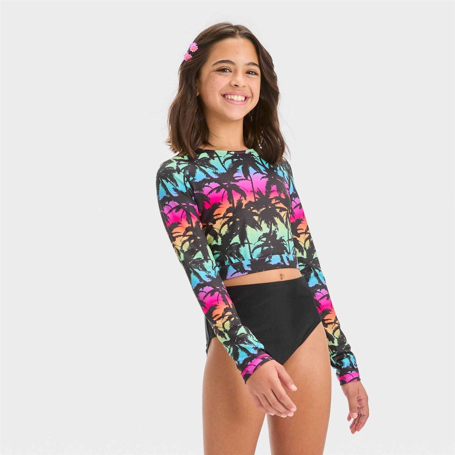 Girls' Art Class Tropical Ombre Design Rash Guard Swim Top